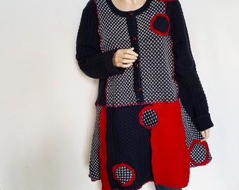 1X Winterweight Navy Red Tunic Dress