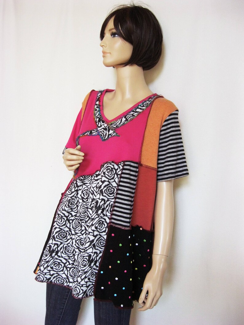 Reserve for Paula 1X to 2X Pink Black and White Tunic image 1