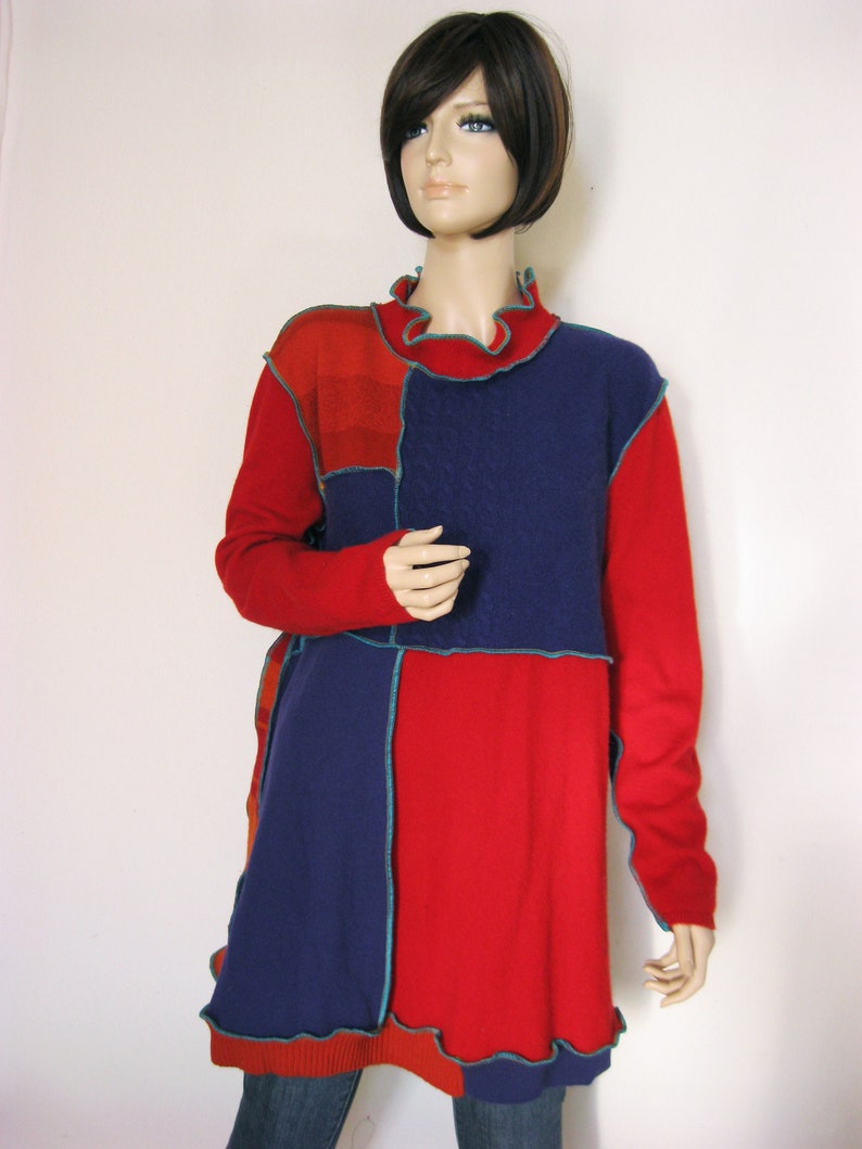 XL Red Rust Purple Cashmere Wool Dress