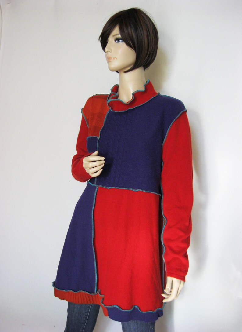XL Red Rust Purple Cashmere Wool Dress