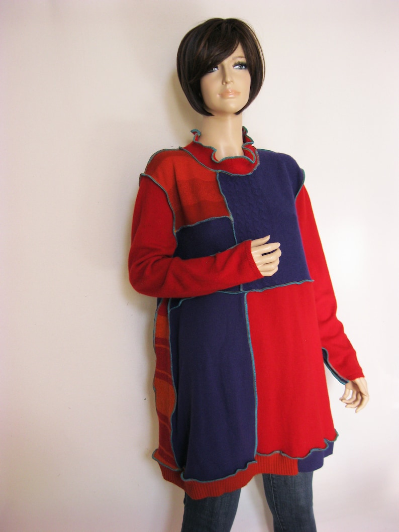 XL Red Rust Purple Cashmere Wool Dress