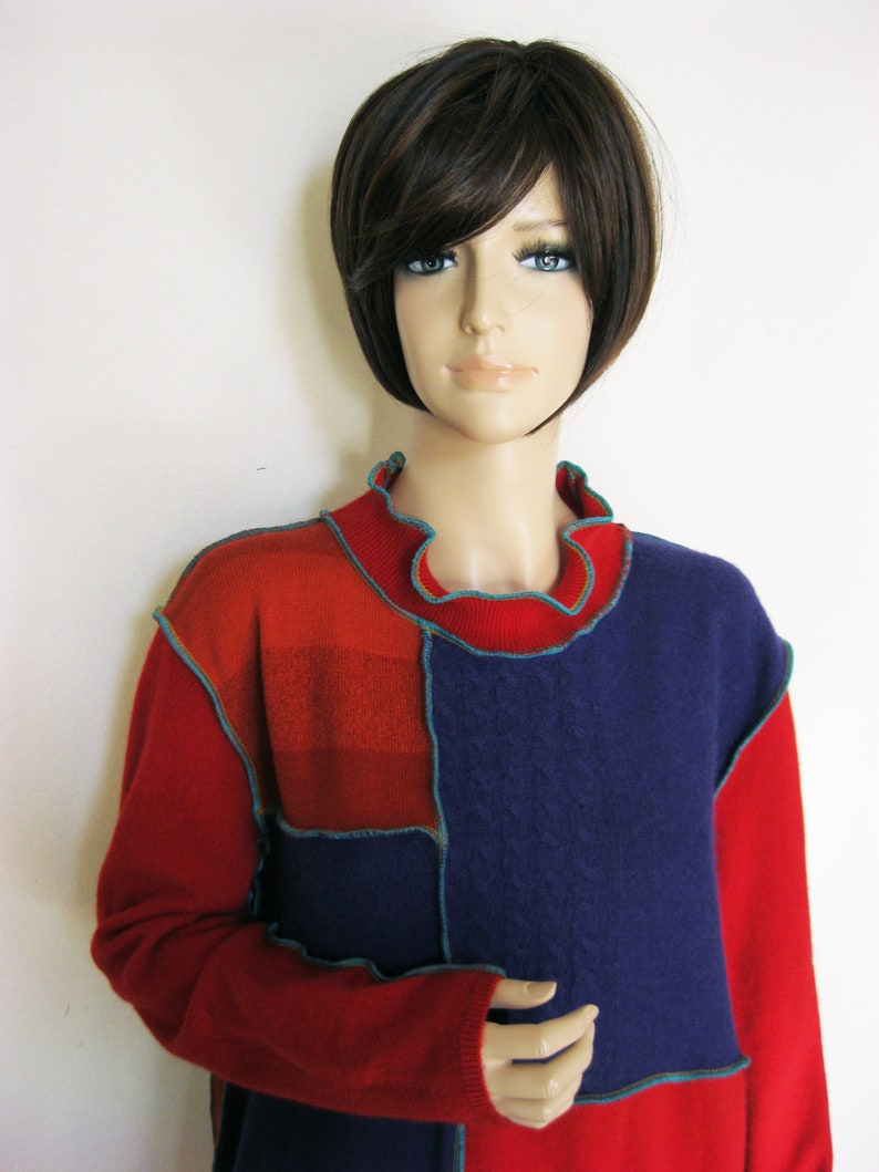 XL Red Rust Purple Cashmere Wool Dress