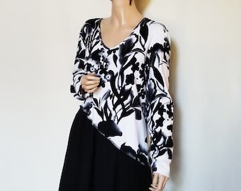 XL to 1X  Black White Dress Asymmetrical Hem