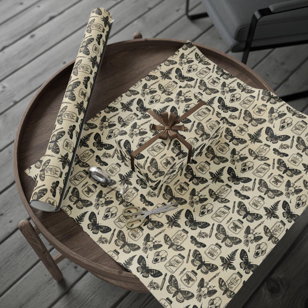 Moth Skull Wrapping Paper, Gothic Gift Wrap, Vintage Insect Paper, Dark ...