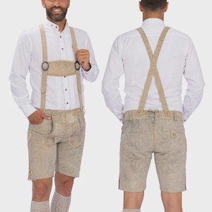 Traditional Lederhosen Shorts for Men – Authentic Bavarian Oktoberfest Outfit with Adjustable Suspenders & Waistband