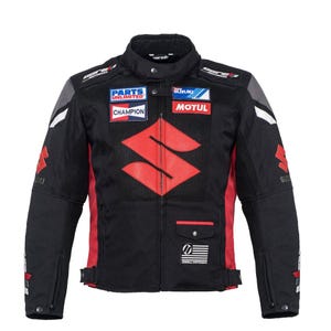 Chaqueta de cuero genuino de vaca para motocicleta Suzuki Racing para hombre