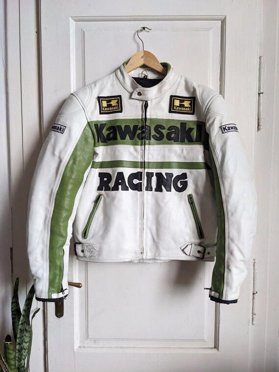 Giacca da moto Kawasaki Ninja da corsa, in vera pelle, con