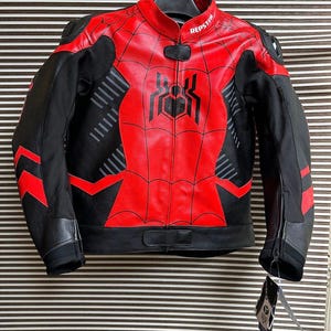 Spider-Man Racing Streetwear Vintage New Style Motorcycle Riding Gear Armors Cowhide Leather Jacket.