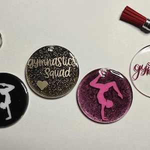Personalized Gymnastics Keychain, Custom Gymnast Gift, Dance, Team, Coach Gift, Mom Gift, Glitter Keychain, Resin Keychain, Party Favors