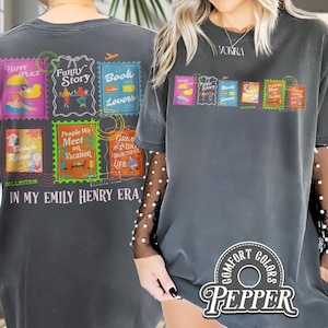 Emily Henry Book Stamps Comfort Colors Shirt, Book Girl T shirt, Happy Place Book Lover, Gift For Romance Reader