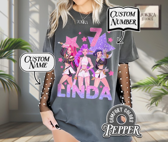 Custom Huntrix Birthday Girl Shirt, Personalized Kpop Demon Hunter Birthday Tee, Back to School, Gift for Huntrix fan,Birthday Gift for Kid