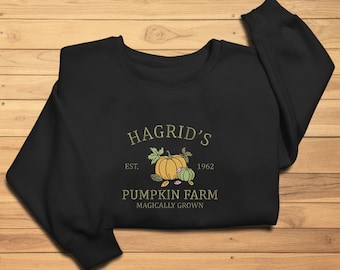Moletom bordado de Halloween com tema de fazenda de abóboras, camiseta vintage de Halloween, moletom do Hagrid, moletom com capuz de abóbora de outono, camisa aconchegante de outono