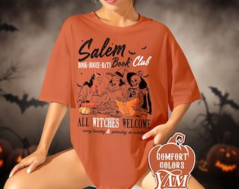 Salem Book Club Comfort Colors Shirt, Witchy Halloween Book Lover Tee, Spooky Girl Reading TShirt, Massachusetts Witch Shirt, Fall Book Gift