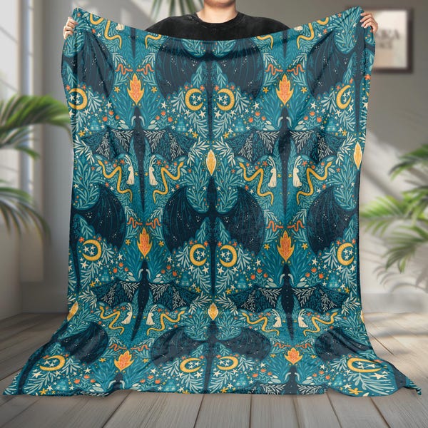 Manta polar con dragones folclóricos y amigos del bosque encantado, manta de flores de dragón, decoración fantástica, regalo para amantes de los libros.