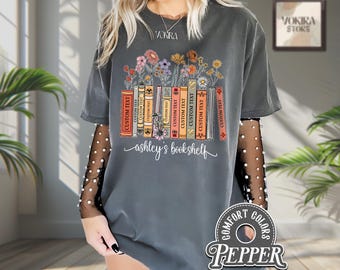 Comfort Colors® Custom Book Lover Shirt, Personalized Bookshelf Shirt, Gift For Bookworm, Book Names, Favorite Books Shirt, Bookish Gifts
