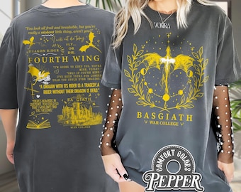 Viertes Flügel-Serie Zweiseitiges Komfortfarben-Shirt für Fans, Kriegscollege-T-Shirt, Drachenreiter-Lesezeichen-Hemd, Buch Merch Geschenk