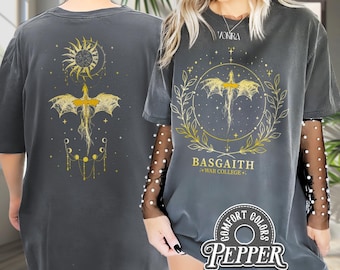Viertes Flügel-Serie Zweiseitiges Komfortfarben-Shirt für Fans, Kriegscollege-T-Shirt, Drachenreiter-Lesezeichen-Hemd, Buch Merch Geschenk
