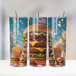 Realistic Burger Tumbler PNG | 20 oz Skinny Tumbler Wrap | Foodie Sublimation Design | Digital Download