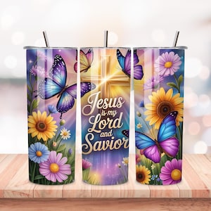 Jesus is My Lord and Savior Tumbler PNG | 20oz Skinny Tumbler Wrap | Christian Sublimation Design | Digital Download