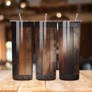 Seamless Whiskey Barrel Tumbler PNG | 20oz Skinny Tumbler Wrap | Rustic Wood Grain Sublimation Design | Digital Download