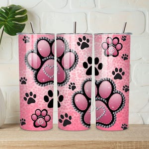 Dog Paw Print Pink Tumbler PNG, Pink Paw Prints Tumbler Wrap, 20oz Skinny Tumbler Sublimation, Pet Lover Gift, Dog Mom Tumbler.