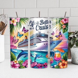 Life Is Better On A Cruise Tumbler PNG | 20oz Skinny Tumbler Wrap | Seamless Cruise Ship Sublimation Design | Digital Download