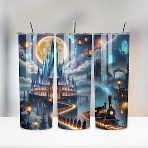 Magic World Becher PNG | 20 Unzen Skinny Tumbler Wrap | Fantasy Zauberei & Verzauberter Wald Sublimations Design | Digitaler Download