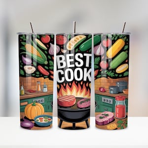 Best Cook Tumbler PNG | 20 oz Skinny Tumbler Wrap | Chef & Foodie Sublimation Design | Digital Download