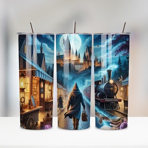 Magic World Becher PNG | 20 Unzen Skinny Tumbler Wrap | Fantasy Zauberei & Verzauberter Wald Sublimations Design | Digitaler Download