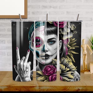 Floral Skull Tumbler PNG | 20oz Skinny Tumbler Wrap | Gothic Floral Sublimation Design | Digital Download