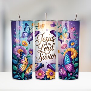 Jesus is My Lord and Savior Tumbler PNG | 20oz Skinny Tumbler Wrap | Christian Sublimation Design | Digital Download