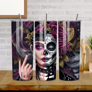Floral Skull Tumbler PNG | 20oz Skinny Tumbler Wrap | Gothic Floral Sublimation Design | Digital Download