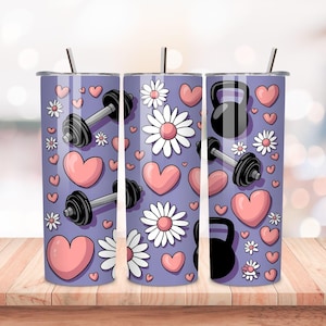 Fitness Tumbler PNG, 20 oz Tumbler Wrap, Gym Workout Sublimation Design, Dumbbell Motivation Digital Download, Fitness Coach Gift.
