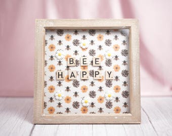 Bee Happy Framed Wall Art, Housewarming Gift, Christmas Present, Stocking Filler