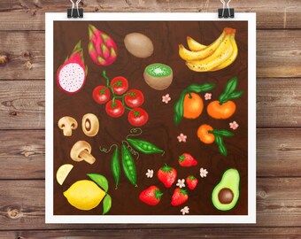 Fruit Selection Illustration, Giclée Print