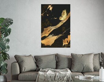 Gold Butterfly Art Print: Elegant Minimalist Home Decor