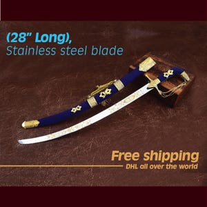 Handmade Arabian Sword: Royal Blue Velvet Sheath, Stainless Steel