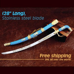 Handmade Arabian Sword: Viking Style, Stainless Steel, Sky Blue