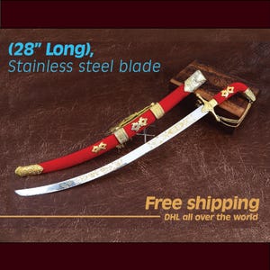 Handmade Arabian Sword: Viking Style, Red Velvet Sheath