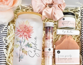 Birthday Flower Gift Box Custom Glass Cup Box for Friend Personalized Gift Her Birth Flower Gift Best Friend Gift Birthday March Flower