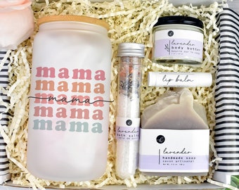New Mom Gift Box, Lavender Spa Set, Mama Tumbler, Self Care Basket