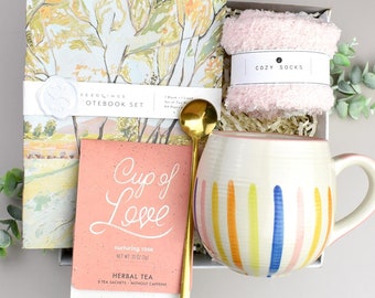Coffret Bon rétablissement pour elle, paquet d'entretien, tasse confortable, thé et chaussettes