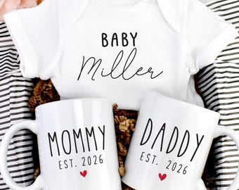 Ensemble de tasses pour maman et papa avec body personnalisé, coffret cadeau pour les nouveaux parents