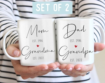 Pregnancy Announcement mugs, New Grandma and Grandpa Gifts, promoted to Grandma and Grandpa Mug Set, Grandmother, Grandfather, Expecting