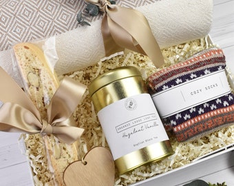 Happy Birthday Gift Basket for Women, Hygge Gift Box for her, Gift Box with Blanket and tea, Cozy Self care package, Thinking of you,