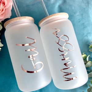 Personalized Tumbler for Bridesmaid, Custom Beer Can Glass, Ice Coffee Cup, Bridal party Gifts, Libbey Glass, W/ Lid And Straw, Proposal Box