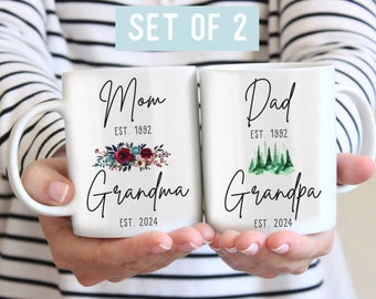 Ensemble de tasses faire-part de grossesse pour grand-mère et grand-père : cadeau pour les nouveaux grands-parents