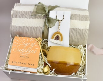 Sending Sunshine Care Package, Encouragement or get well gift, Throw Blanket, Rainbow Keychain
