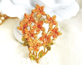 Vintage Faux Coral & Peridot Brooch