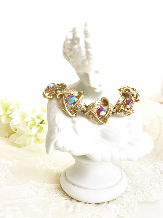 Aurora Borealis Rhinestone Gold Bracelet Vintage